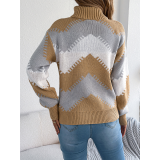 Geometric Pattern Turtleneck Knit Sweater
