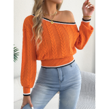 Women Off‑Shoulder Cable Knit Cropped Sweater