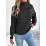 Women Cable Knit Cropped Turtleneck Sweater