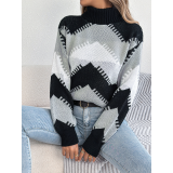 Geometric Pattern Turtleneck Knit Sweater