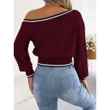 Women Off‑Shoulder Cable Knit Cropped Sweater