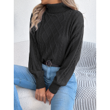 Women Cable Knit Cropped Turtleneck Sweater