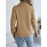 Women Cable Knit Cropped Turtleneck Sweater