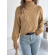 Women Cable Knit Cropped Turtleneck Sweater