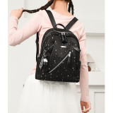 Star Print Women Oxford Backpack Lightweight Multi‑Zipper School Travel Daypack