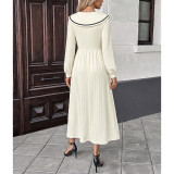 Women Contrast Sailor Collar Ribbed Knit A‑Line Midi Dress