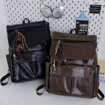 Retro Faux Leather Large Laptop Backpack Casual School Travel Daypack