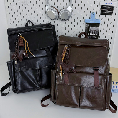 Retro Faux Leather Large Laptop Backpack Casual School Travel Daypack