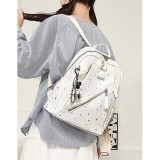 Star Print Women Oxford Backpack Lightweight Multi‑Zipper School Travel Daypack