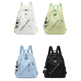 Star Print Women Oxford Backpack Lightweight Multi‑Zipper School Travel Daypack