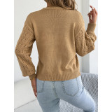 Women V‑Neck Long Sleeve Cropped Sweater Cover‑Up Tie Front Hollow Out Knit Cardigan