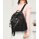 Star Print Women Oxford Backpack Lightweight Multi‑Zipper School Travel Daypack