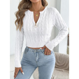 Half‑Zip Cable Knit Cropped Sweater Women Long Sleeve Ring Zipper Knit Pullover Top