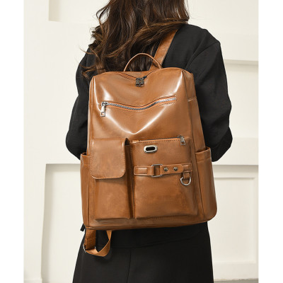 Faux Leather Backpack Multi‑Pocket Large Laptop Travel Work Daypack