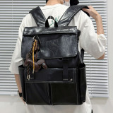 Retro Faux Leather Large Laptop Backpack Casual School Travel Daypack