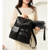 Faux Leather Backpack Multi‑Pocket Large Laptop Travel Work Daypack