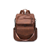 Retro Faux Leather Convertible Backpack Anti‑Theft Travel Bag With Floral Wide Strap