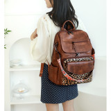 Retro Faux Leather Convertible Backpack Anti‑Theft Travel Bag With Floral Wide Strap