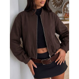 Women Cropped Zip‑Up Bomber Jacket Loose Casual Short Outerwear