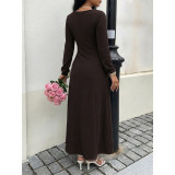 Women Square Neck Drawstring Midi Dress