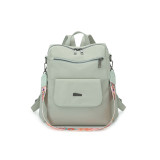 Nylon Anti‑Theft Convertible Backpack Women Multi‑Pocket Casual Daypack With Printed Wide Strap