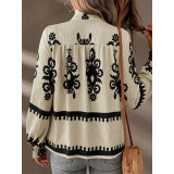 Boho Ethnic Floral Print Button‑Down Shirt
