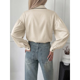 Women Contrast Trim Stand Collar Blouse