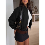 Women Cropped Zip‑Up Bomber Jacket Loose Casual Short Outerwear