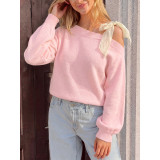Off‑Shoulder Bow Strap Knit Sweater