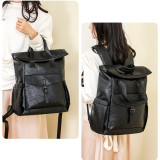 Vintage Roll‑Top Faux Leather Backpack