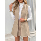 Mid‑Length Sleeveless Vest Stand Collar Fall Casual Waistcoat