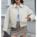 Chic Women Cropped Faux Leather Jacket Zip Front Casual Fall Outerwear