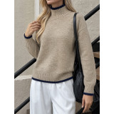 Women Contrast Trim Turtleneck Knit Sweater