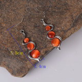 Boho Spiral Orange Stone Dangle Hook Earrings