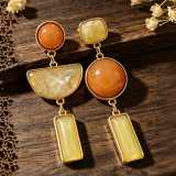 Asymmetric Vintage Amber Resin Dangle Earrings