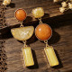 Asymmetric Vintage Amber Resin Dangle Earrings