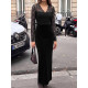 Black Lace Velvet Bodycon Maxi Dress Long Sleeve Evening Party Dress