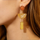 Asymmetric Vintage Amber Resin Dangle Earrings