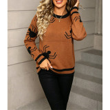 Halloween Spider Pattern Knit Sweater