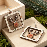 Christmas Reindeer Wooden Drop Earrings