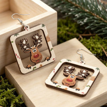 Christmas Reindeer Wooden Drop Earrings