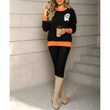 Women Halloween Ghost Contrast Trim Knit Sweater