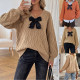Satin Bow Decor Cable Knit Sweater