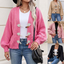 Horn Toggle Button Cropped Knit Cardigan