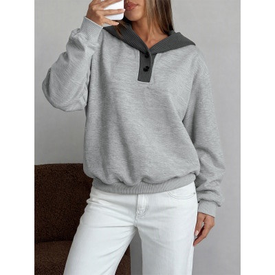 Women Henley Color Block Hoodie