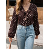 Women V‑Neck Ruffle Polka Dot Bodysuit