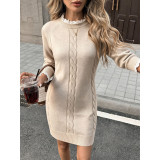 Lace Ruffle Cable Knit Sweater Dress