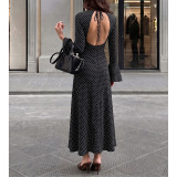 Polka Dot Flare Sleeve Slim Maxi Dress