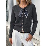 Women Scarf Tie Knit Cardigan Sweater