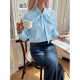 Bow Tie Neck Gingham Long Sleeve Blouse